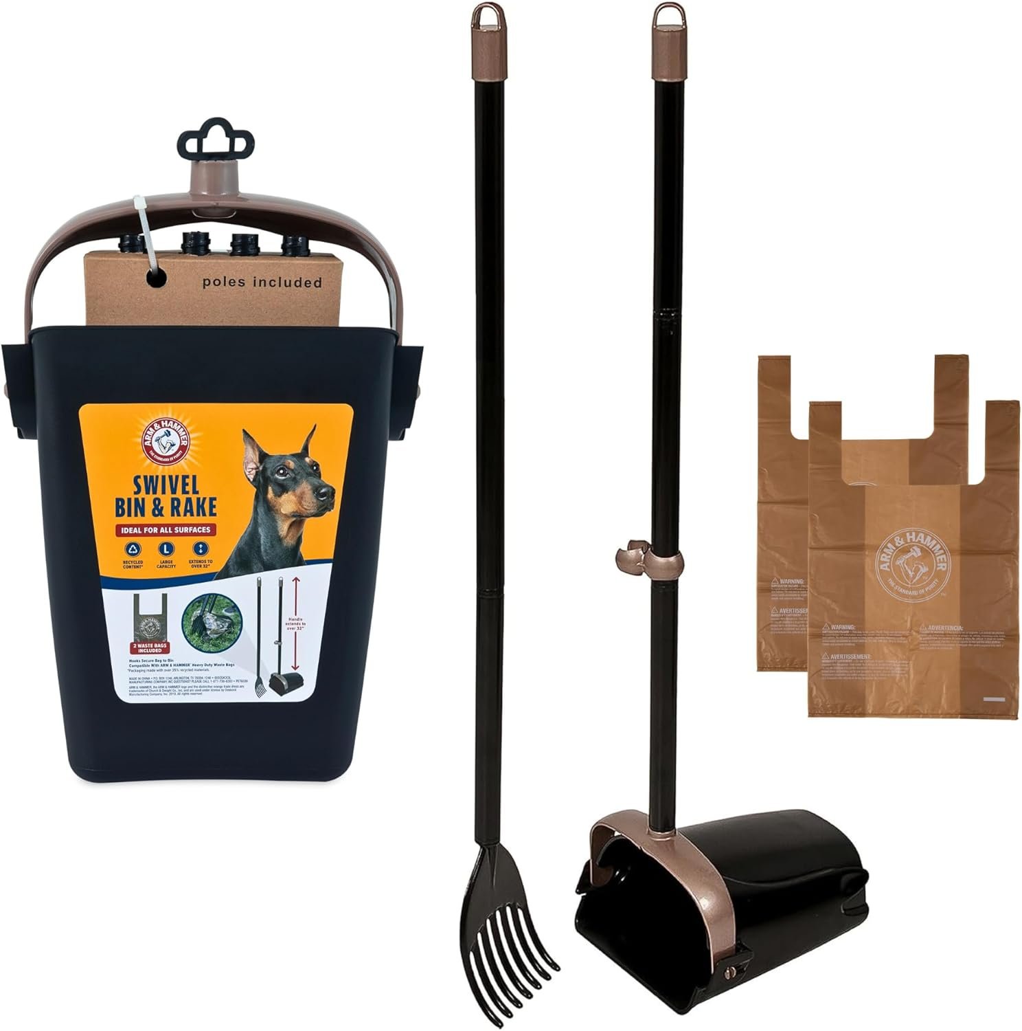 Arm & Hammer Dog Pooper Scooper Swivel Bin & Rake, Poop Scoop for Dogs