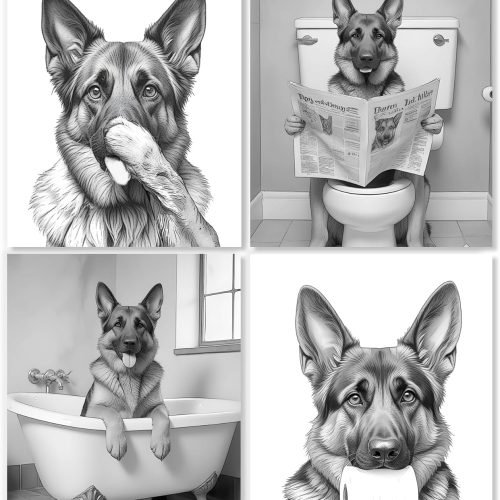LUKIPOM Funny German Shepherd Bathroom Wall Art