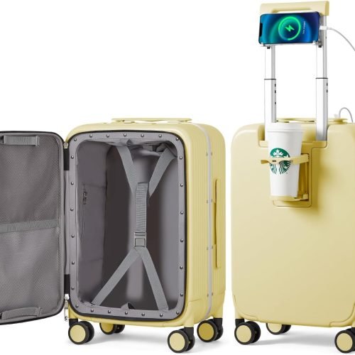 mixi Carry On Luggage with Cup Phone Holder and Charger
