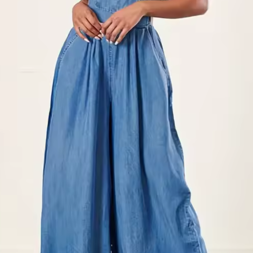 Women Fashion Big Pocket Denim Overalls