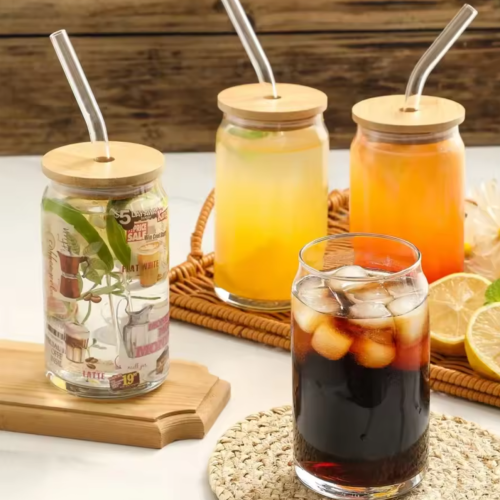 350ml/550ml Glass Cup With Lid